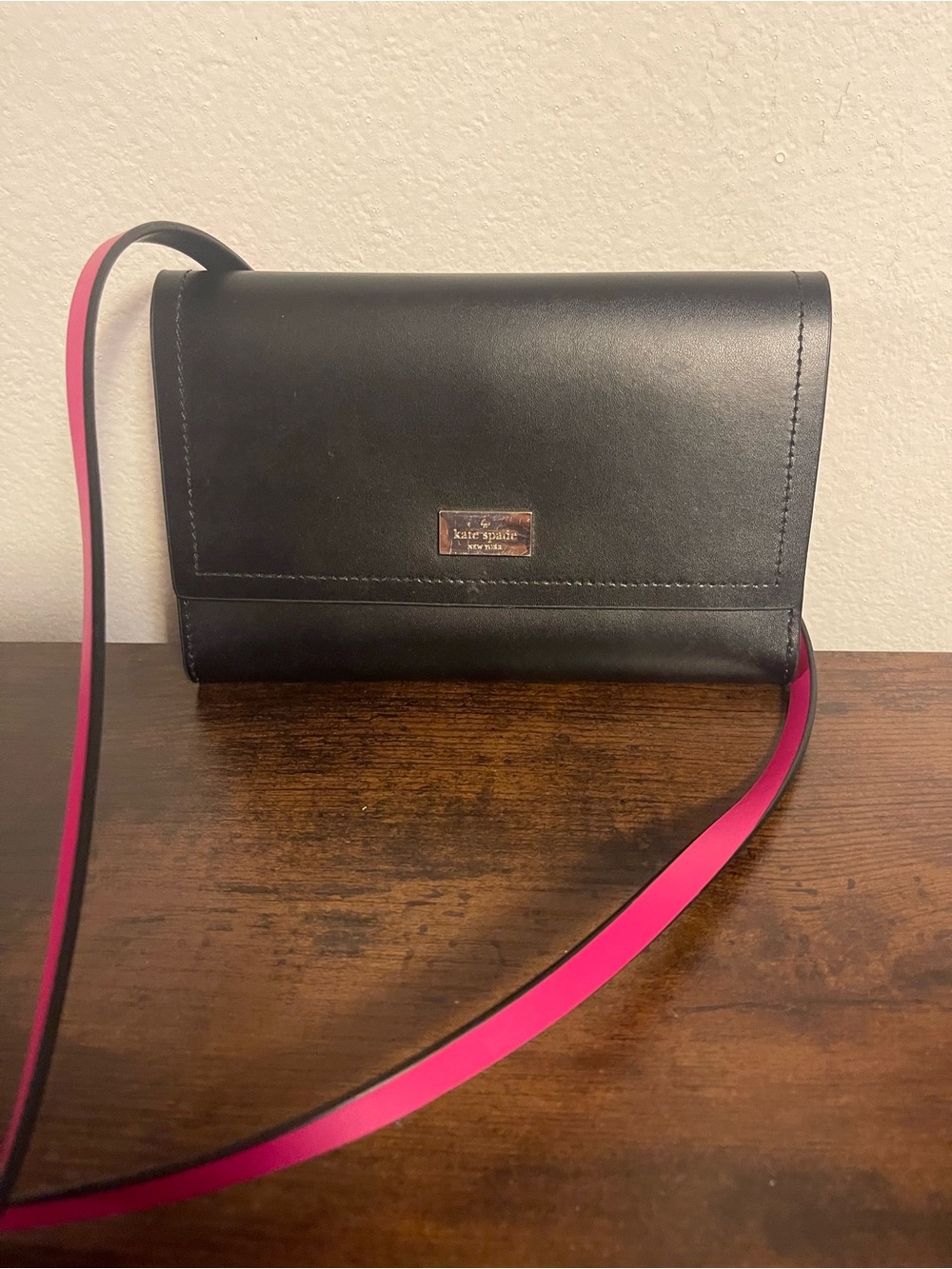 kate spade Black Crossbody with Pink Trim Strap